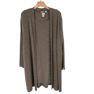 Chicos Travelers 2-Pc Set Beige Tunic & Cardigan jacket Womens Size XL knit